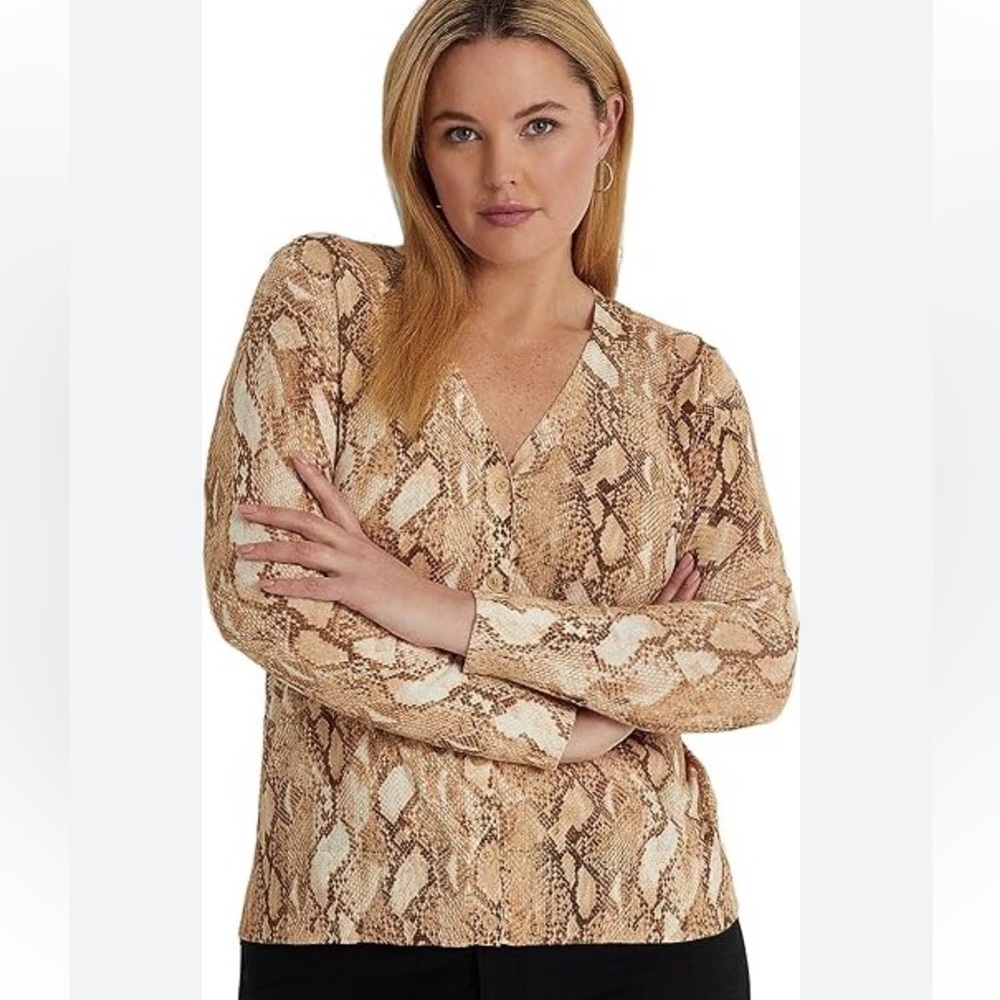 NWT Ralph Lauren Lauren Ralph Lauren Snakeskin-Print Cotton Blend Cardigan